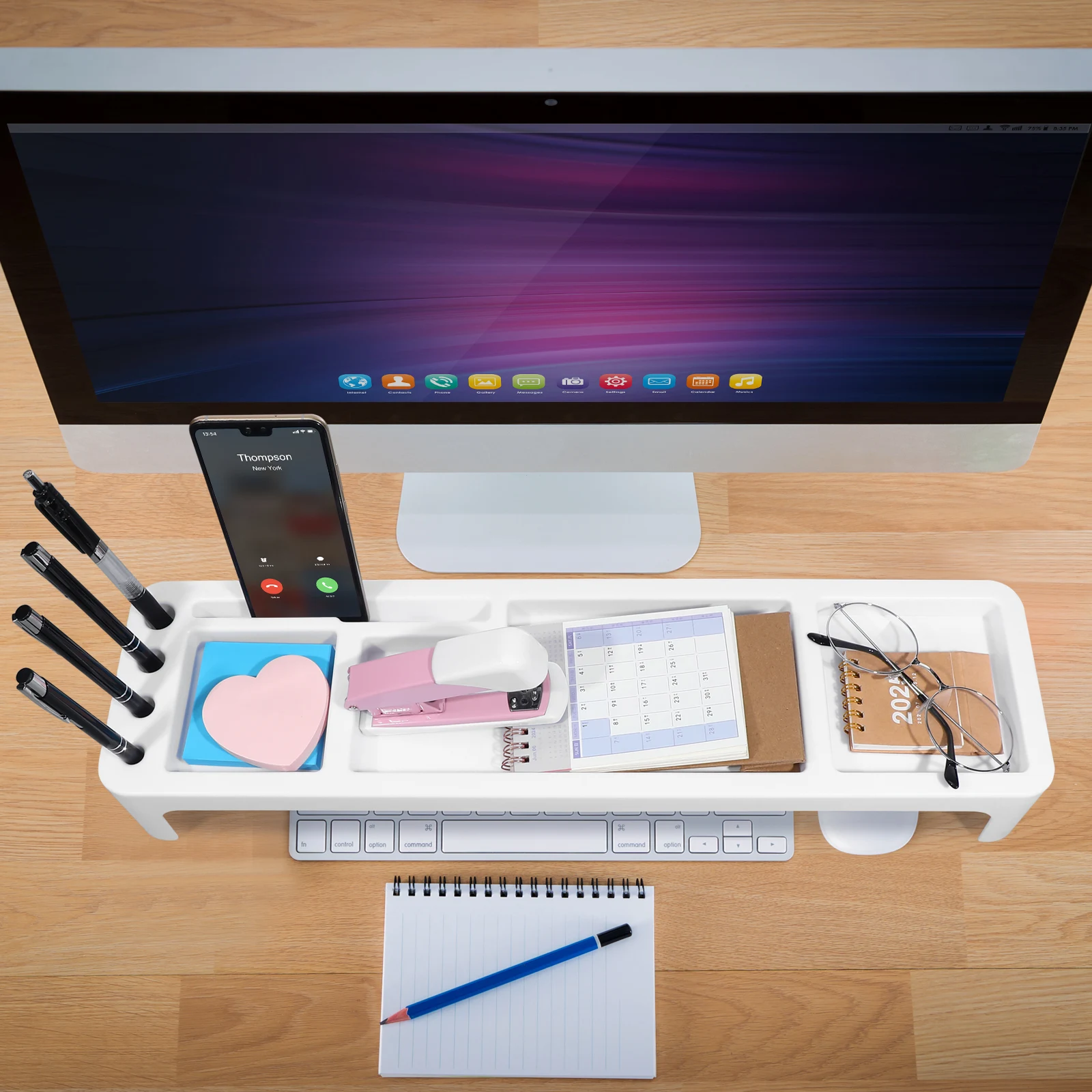 

Adjustable Keyboard Shelf Desktop Organizer Rack Simple Computer Stand Home Office Space Saving File Rack Storage Shelf for Pens