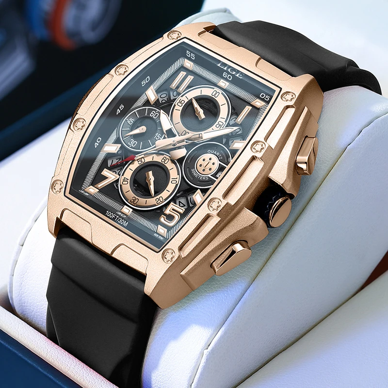 

LIGE креативные квадратные часы мужские модные военные кварцевые наручные часы с хронографом для мужчин повседневные светящиеся водонепроницаемые мужские часы