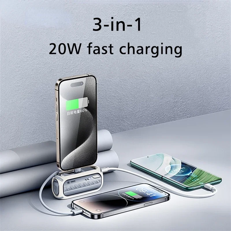 5000mAh Mini Power Bank With Cable PD20W Type-C External Spare Battery Fast Charger Portable Small Powerbank For iPhone Samsung