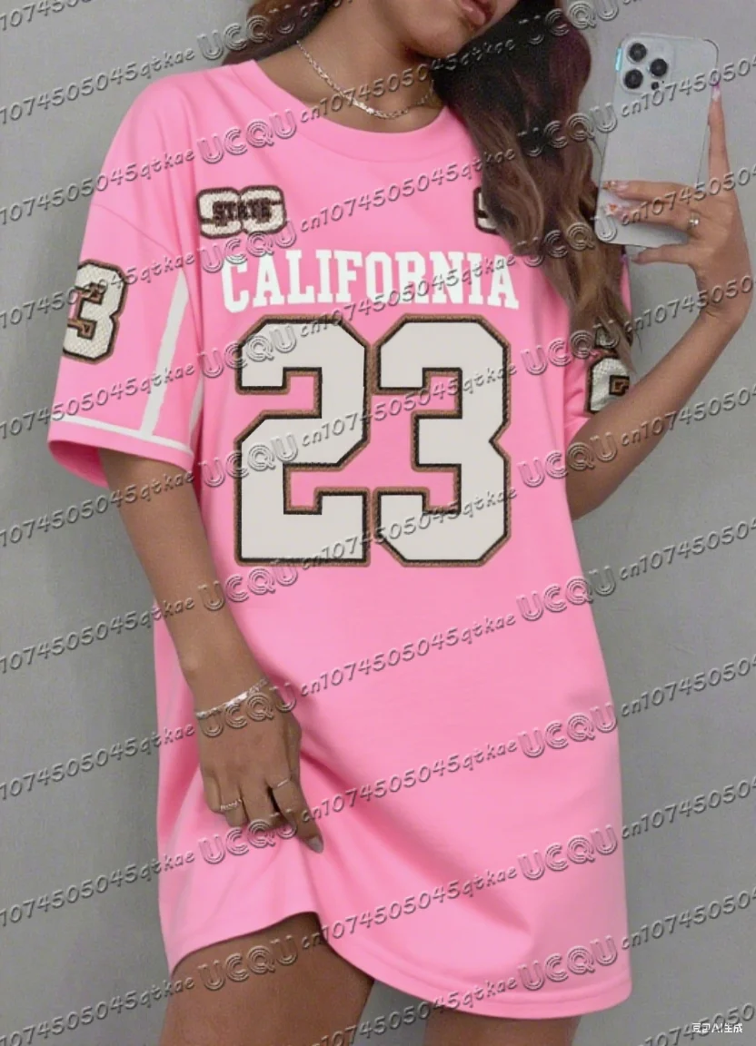 夏の女性の Tシャツドレスプラスサイズカジュアルヒョウカリフォルニア NO.23 プリントレディ半袖プルオーバードレス女性服