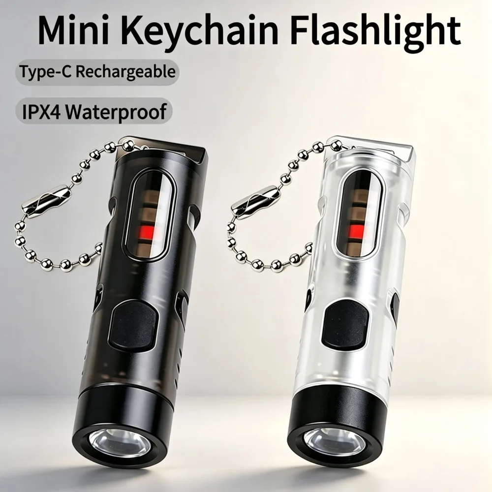 Mini Keychain Flashlight Rechargeable LED Pocket Torch With Side Light Waterproof Portable Key Light For Camping Night Walking