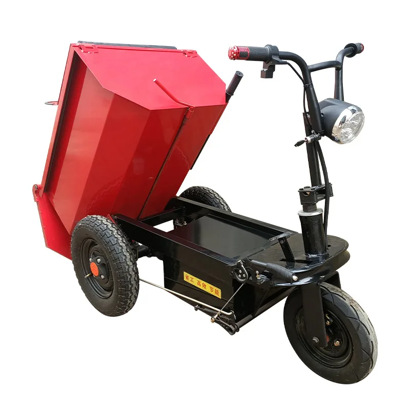 Construction site indoor sand feeding small electric cavalry gray bucket tricycle, farm push dump truck