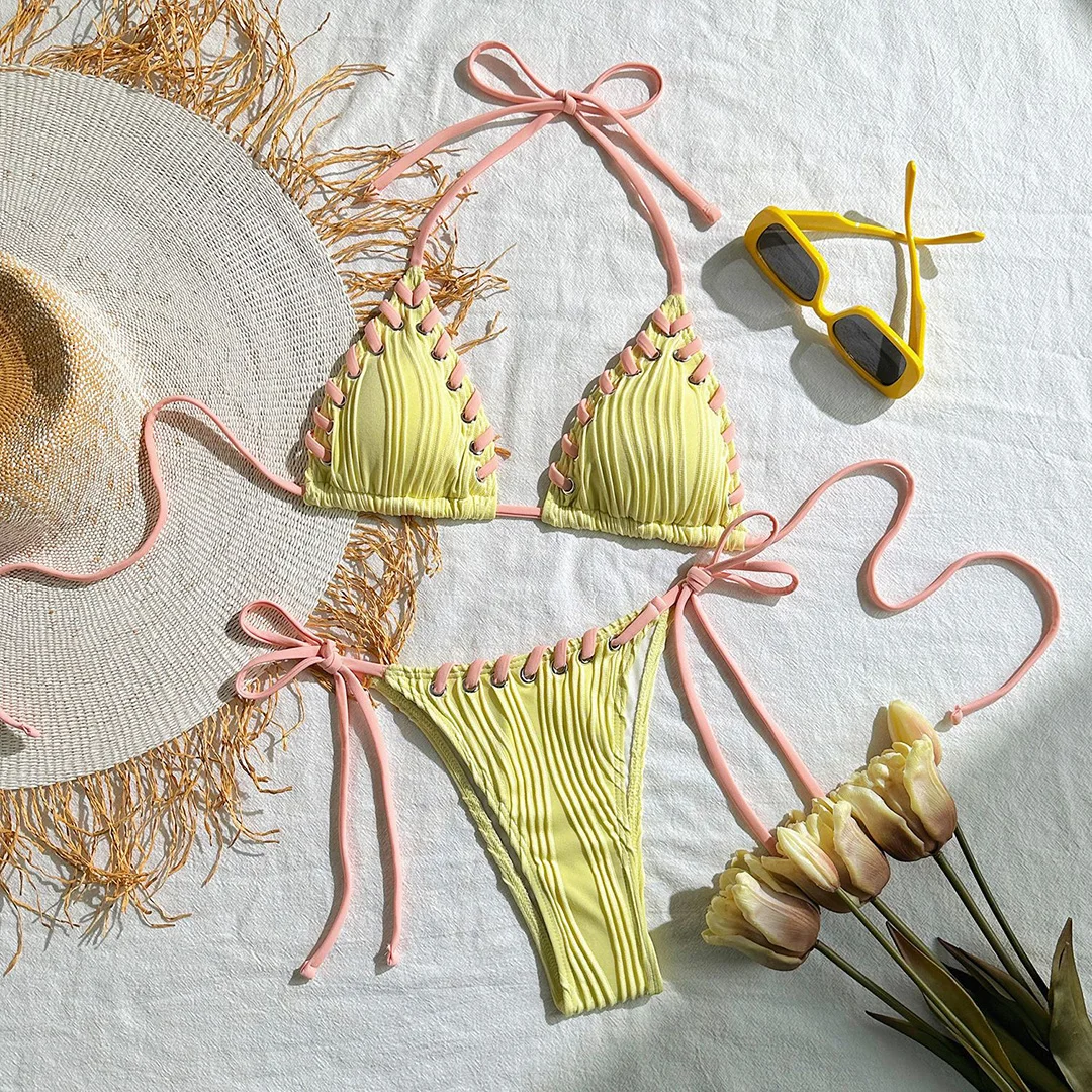 10 Farben Neckholder-Bikini mit hohem Beinausschnitt, Damen-Badeanzug, zweiteiliger Bikini-Set, Badebekleidung, Badeanzug, Schwimmbikini V5541 – Detail 38