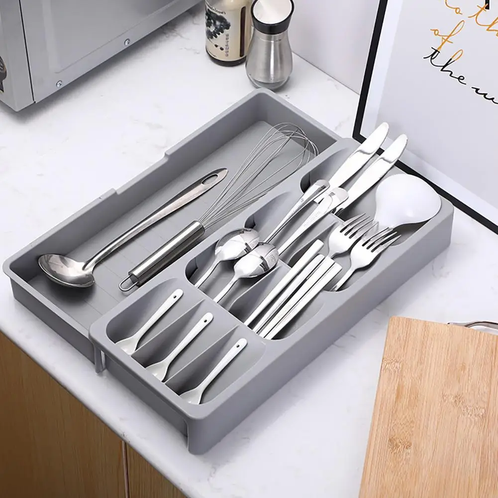 

Tableware Box Multi-compartment Cutlery Storage Box for Forks Spoons Chopsticks Capacity Drawer Organizer with Tableware Tray