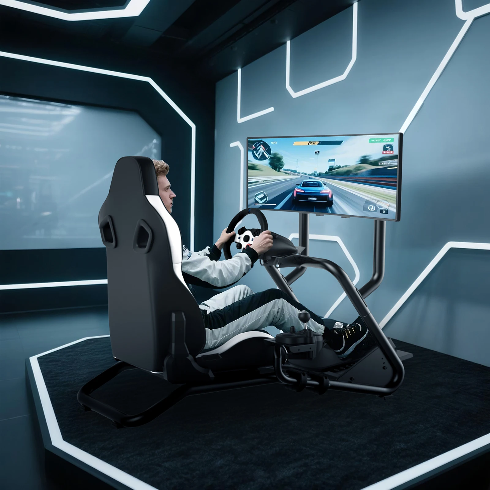 Rennsimulator-Cockpit mit verstellbarem Rennsitz, passend für Logitech G920 G923, Thrustmaster T150 T300RS GT