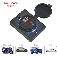Cargador de coche QC3.0 + 18WPD, adaptador USB Dual, forma redonda, impermeable, interruptor adaptador de corriente para coche, camión, barco, ATV, RV