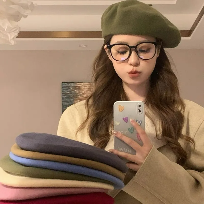 France Artist Beret Wool Texture Rainbow Color Vintage High Quality Cotton Elegant Women Spring Autumn Fashion Cap for Girls Hat