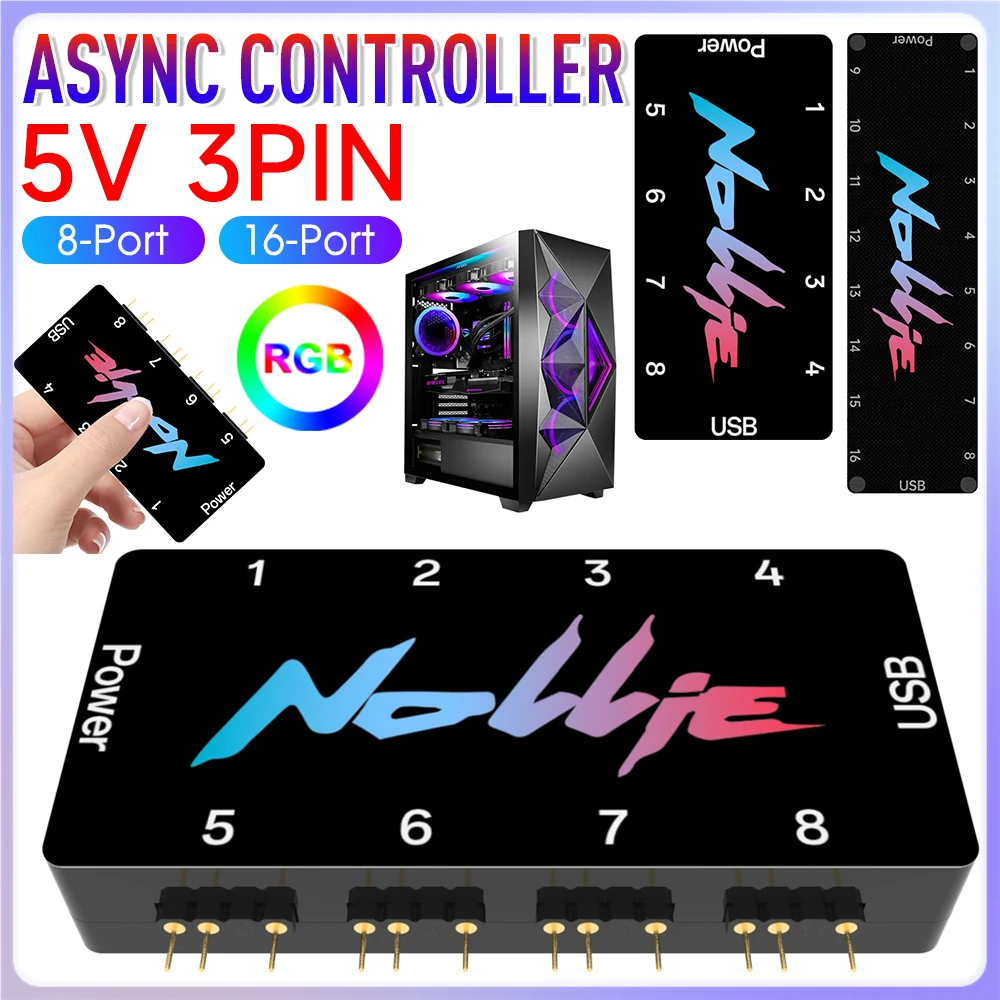 

Signal RGB OpenRGB Universal 5V 3PIN ARGB Asynchronous Controller 8 Way HUB For Computer PC Case Cooling Fans Light Strip