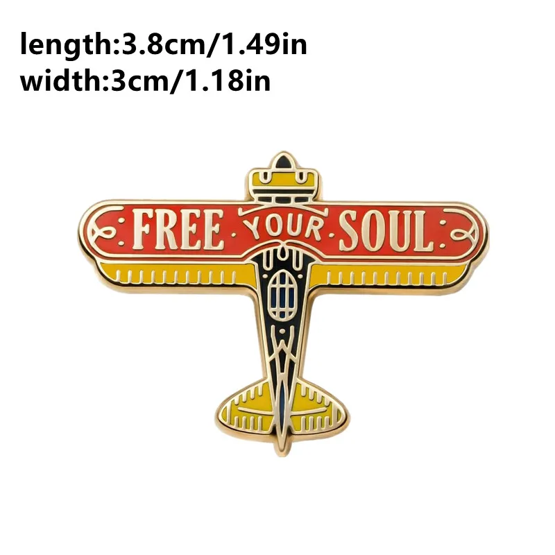 Fighter Aircraft Enamel Pin Brooch Free Your Soul Metal Badge for Hats Backpacks Jackets Gift for Friends