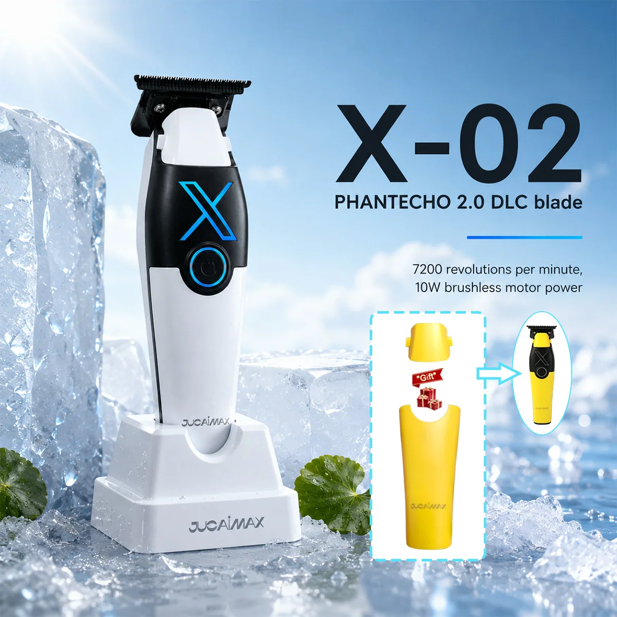 JUCAI X-02 Men's Clipper PHANTECHO2.0 DLC Blade Brushless Motor with Base Charger Professional Hair Trimmer Finishing Machine