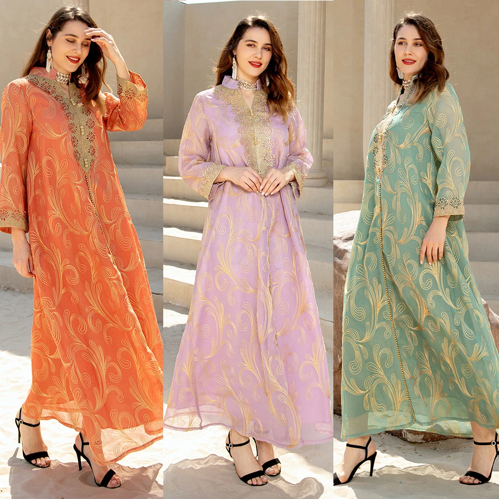 Floral Embroidery Abaya Dress for Women Elegant Middle East Arab Oman Dubai Morocco Jalabiya Caftan Evening Party Clothes
