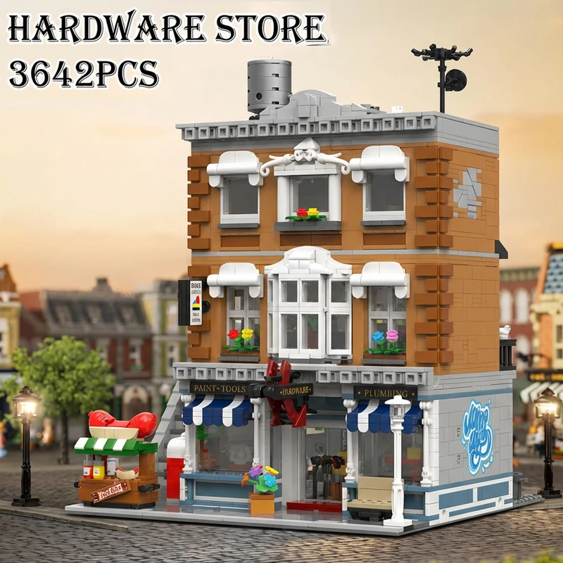 

Hardware Store 7 Figures House Modular Buildings Blocks City View Architecture Brick Model Kit Boys Toy Adults Kid Gift 3642PCS