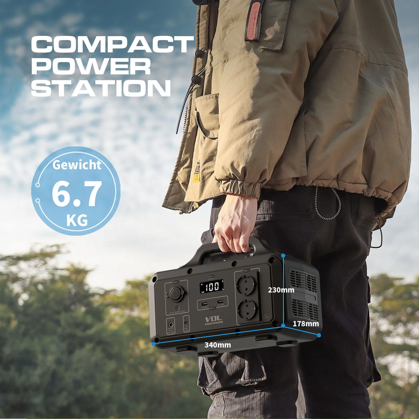 VDL centrale elettrica portatile 510Wh/800W con pannello solare da 100W generatore di ricarica rapida per emergenza da campeggio all'aperto domestica