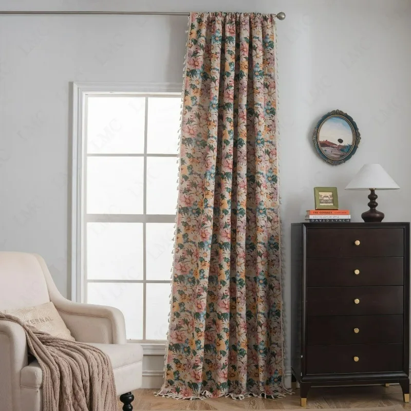 النمط الرعوي شبه التظليل الستائر الملونة الأزهار الجاكار الستائر لغرفة المعيشة غرفة الطعام غرفة نوم المطبخ الستار نافذة الخليج #2