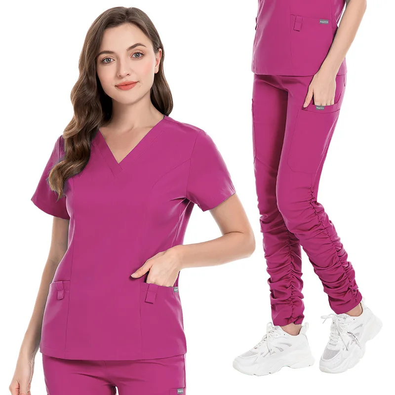 

Women New Split Surgical gown Short sleeved Nurse Scrub sets Doctor Hospital clinic beauty salon workwear solid overalls