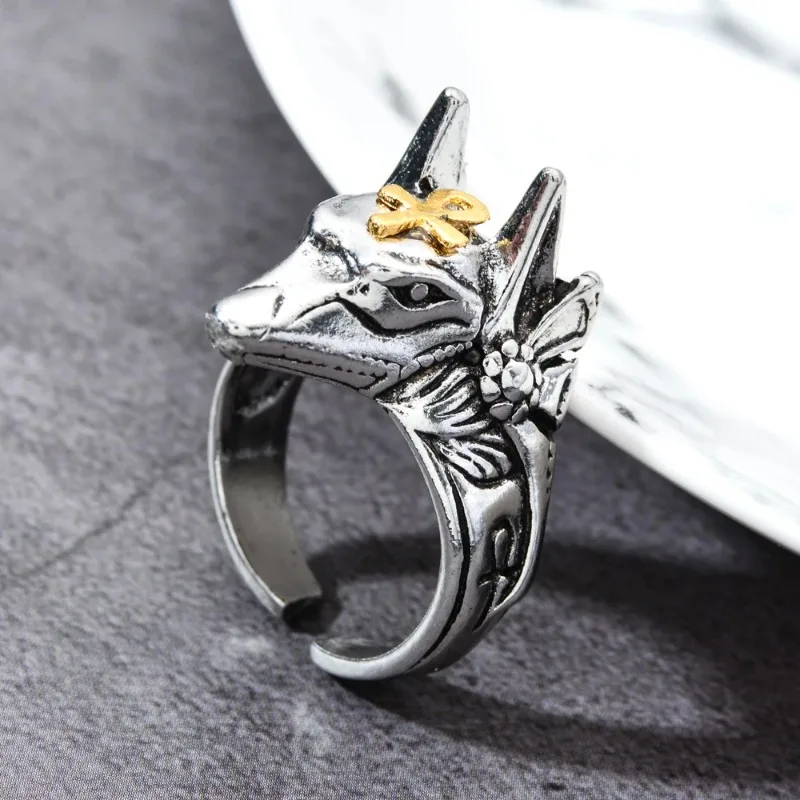 Simple Anubis Beast Cross Men and Women Rings Cross Design Animal Finger Rings Adjustable Jewelry Punk Fashion Jewelry Wholesale