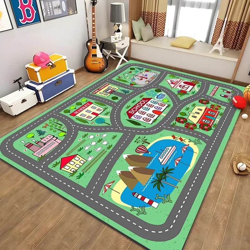 Cartoon Kids Rug Carpet Playmat City Life Learn Have Fun Safe,Children\'s Educational,road Traffic System,Play Mat for Bedroom