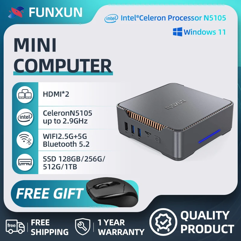 FUNXUN Window11Mini PC Home Office Computer256G/512G/1TB SS Large Storage Space Intel  N5105