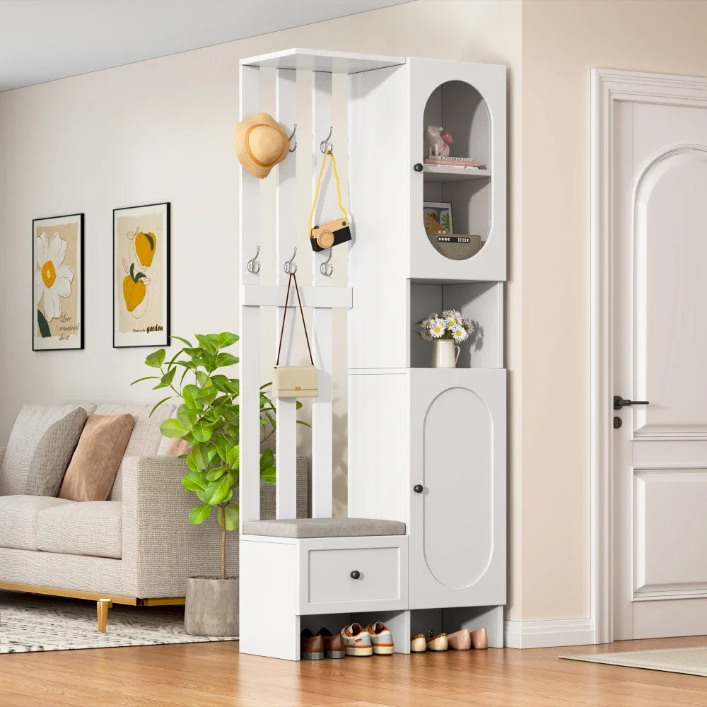 85 * 33,5 * 200 cm kompakter Kleiderschrank, Wohnmöbel-Aufbewahrungsschrank aus gehärtetem Glas, weißer Eingangsschrank, Kleiderschrankständer – Detail 3