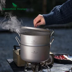 Boundless Voyage Titanium Steam Pot Compact Food Steamer Pan Camping Pot Outdoor Cookware Lightweight Portable Hiking Saucepan