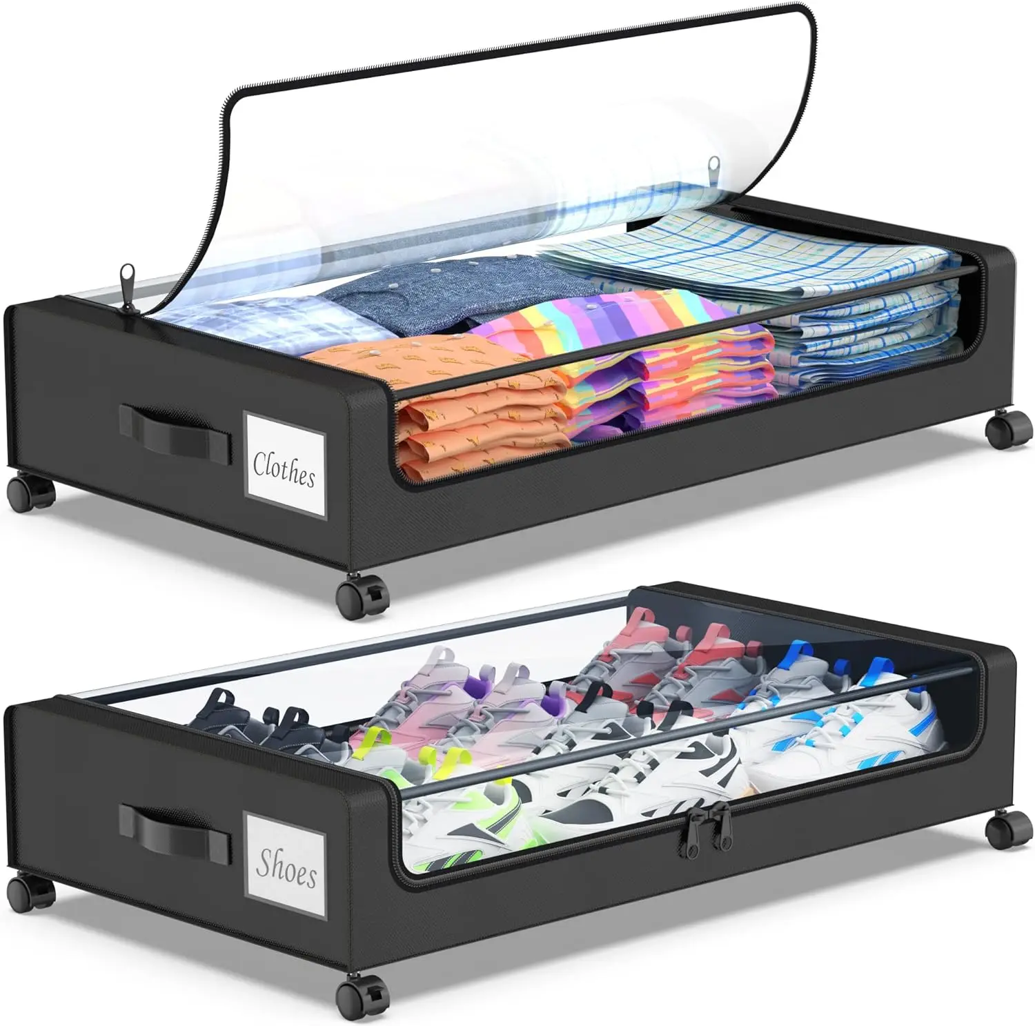 Rolling Under Bed Storage Bins with Wheels, 60L Large Capacity, 2-Pack