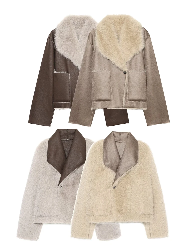 TFMLN 2026 New Style Women's Short Reversible Leather And Fur Jacket Vintage Versatile Winter Warm Fashion Outer Coats Female