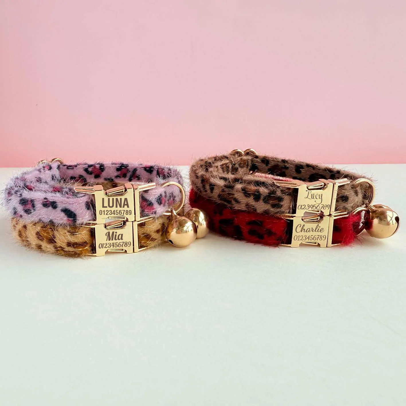 

Personalized Pet Name Leopard Print Cat Collar with Bell - Plush & Adjustable Kitten Necklace, Fashion Pet Accessory