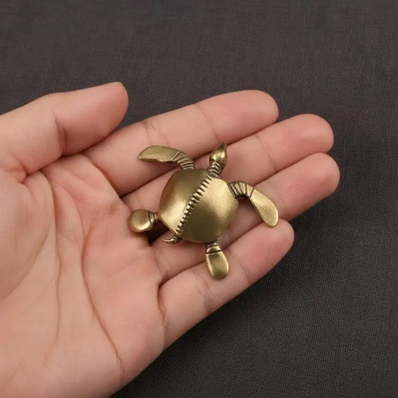 Vintage Chinese Ancient Brass Turtle Figurine Retro Marine Creature Statue Tea Pet Ornament Home Desktop Handicraft Collectible