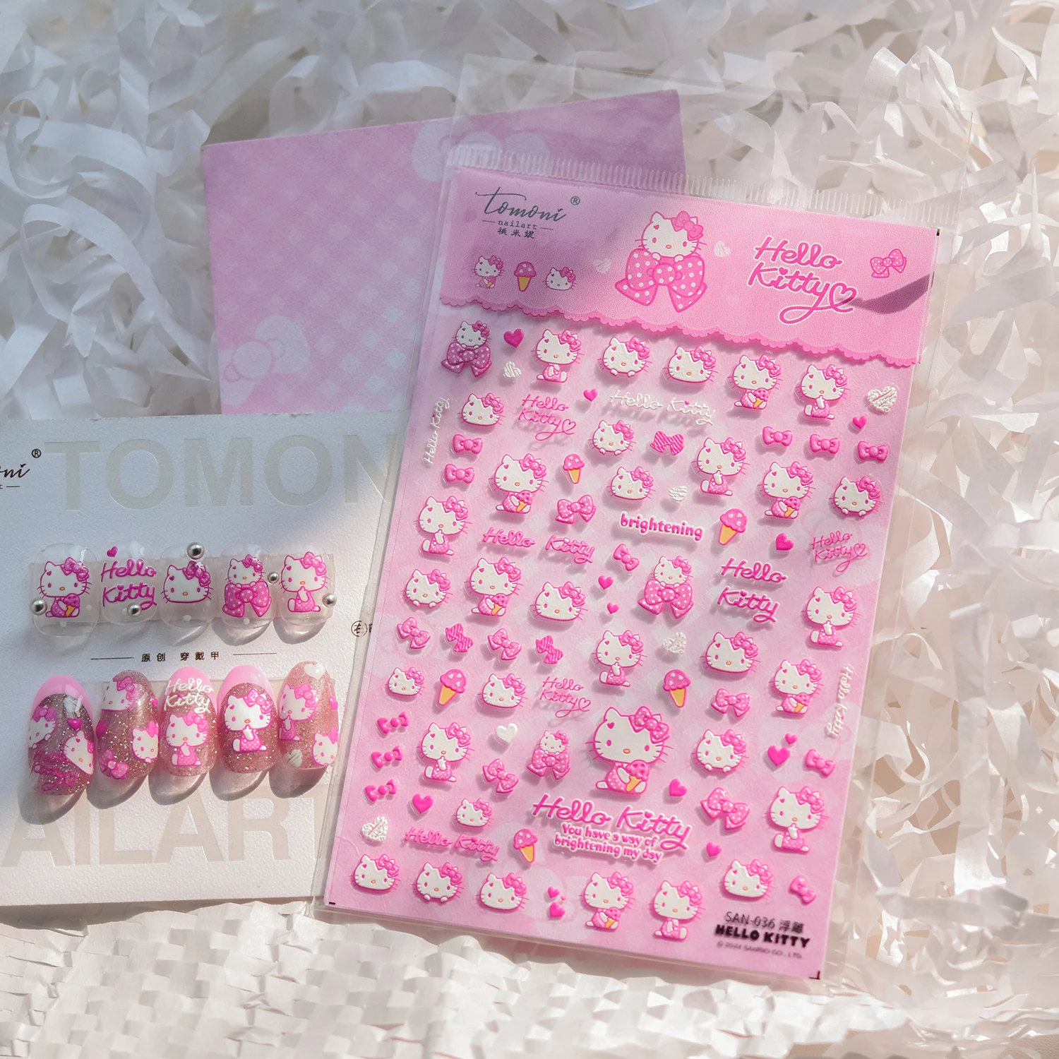 1 Stück 5D Geprägte Hello Kitty Nagelaufkleber Sanrio HelloKitty Nagelzubehör Kitty Katze Modedesign Niedliche Katzen-Nagelteile – Detail 10