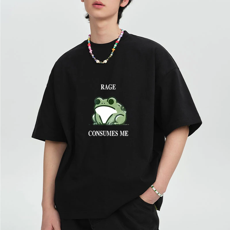 

Rage Consumes Me Frog printed short sleeve T-shirts Men Women Hip Hop Oversized T shirt Cotton High Quality clothing Unisex