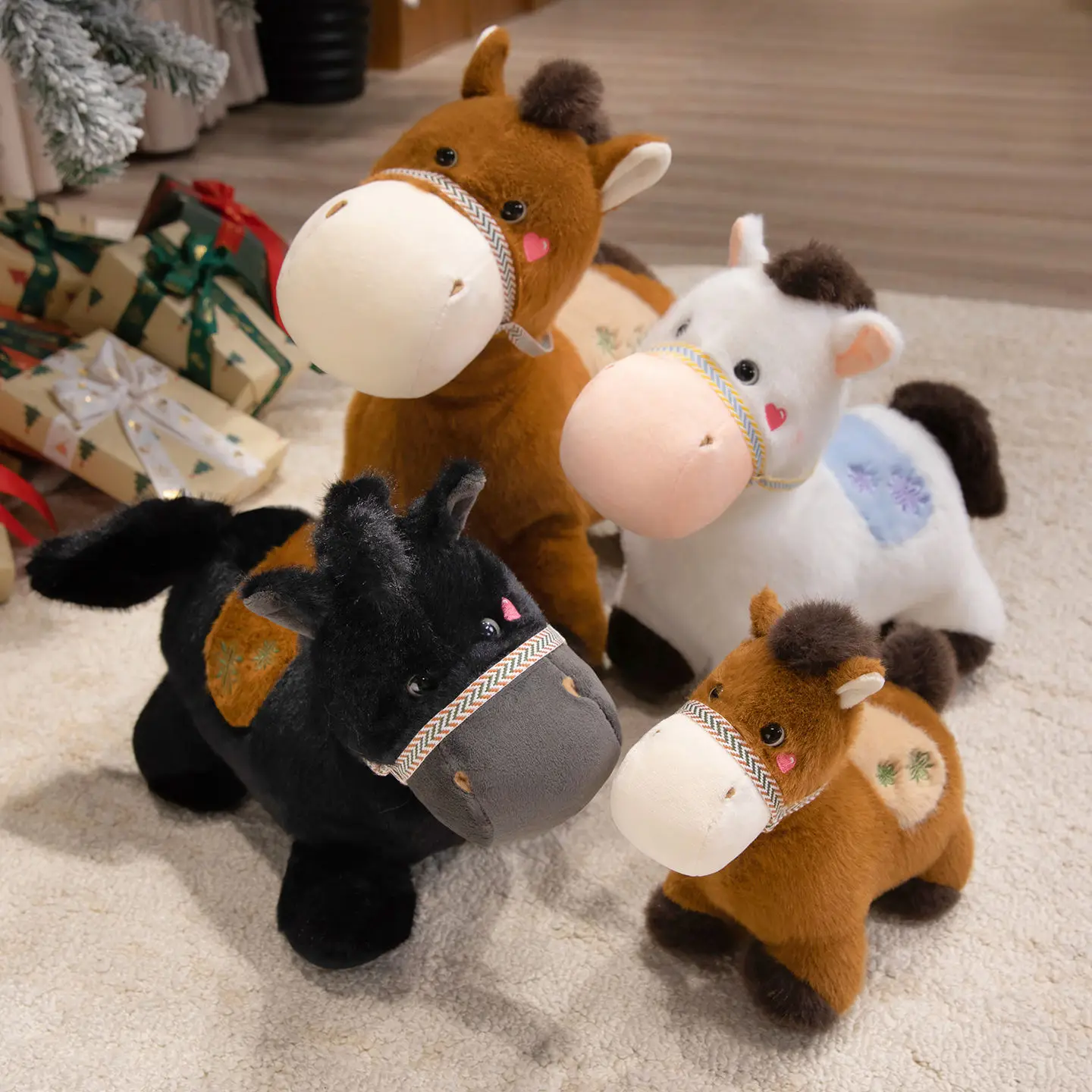 

23cm Cute Horse Plush Toy Adorable New Year Lucky Mascot Soft Stuffed Pony Kawaii Zodiac Animal Birthday Xmas Gift for Kids
