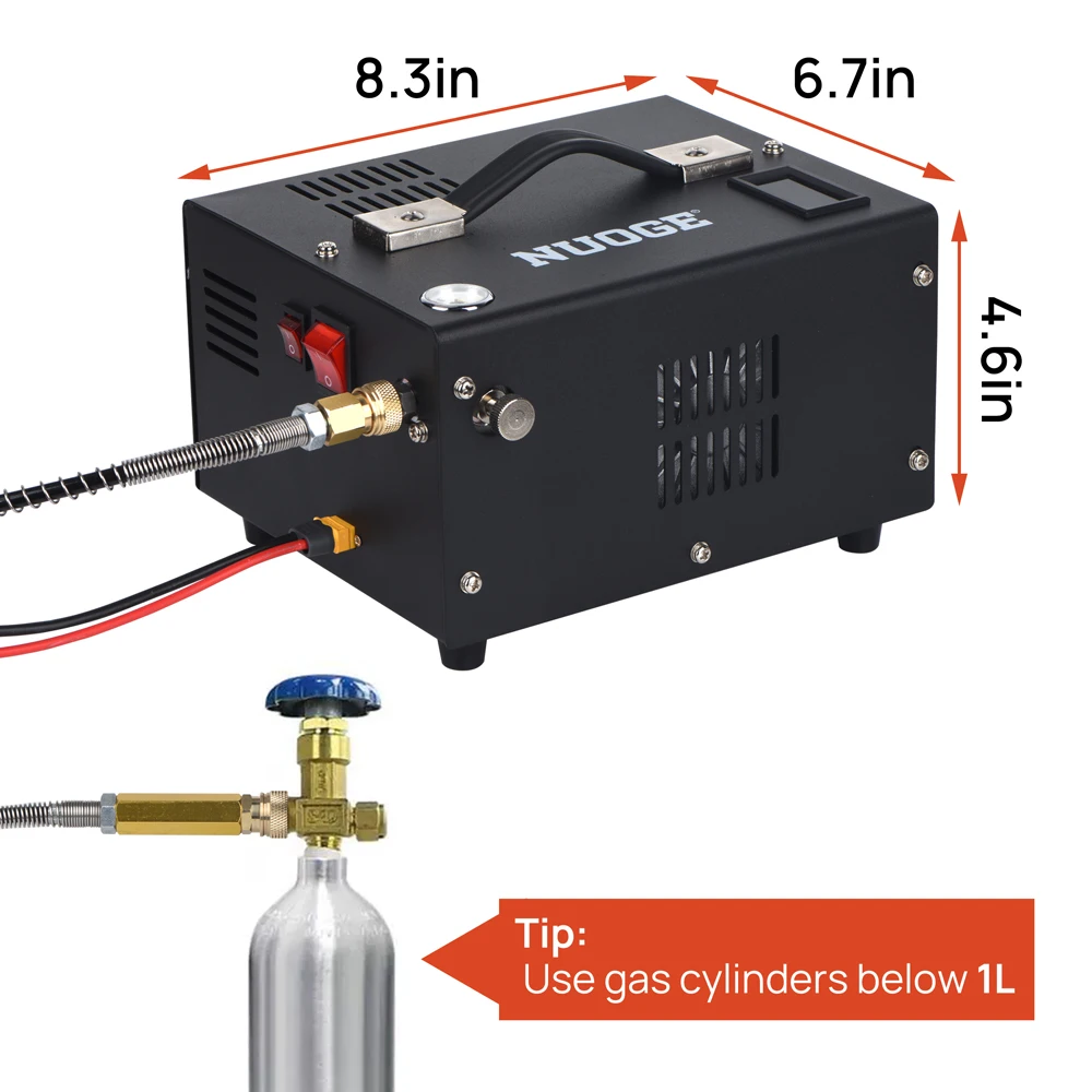 NUOGE 4500Psi 30Mbar Portable PCP Air Compressor Pump 12VDC/110V/220V Power Oil/Water-Free High Pressure Diving Bottle