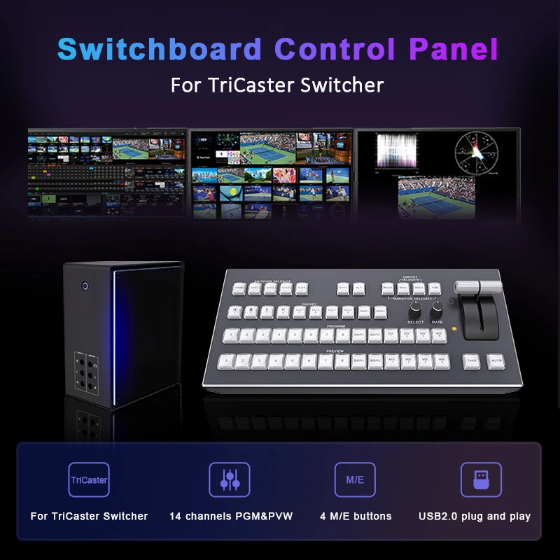 Professional 14 Channels PGM&PVW TriCaster Live Production Control Panel USB2.0 Plug And Play Video Switcher For Church