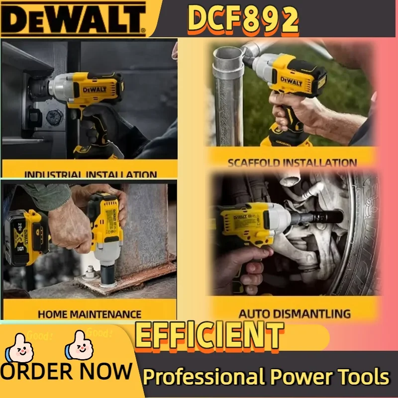 Dewalt DCF892 مفتاح ربط كهربائي بدون فرشاة 812N.m سائق تأثير لاسلكي عزم دوران عالي ثلاث سرعات أدوات كهربائية لإصلاح السيارات 1/2 بوصة