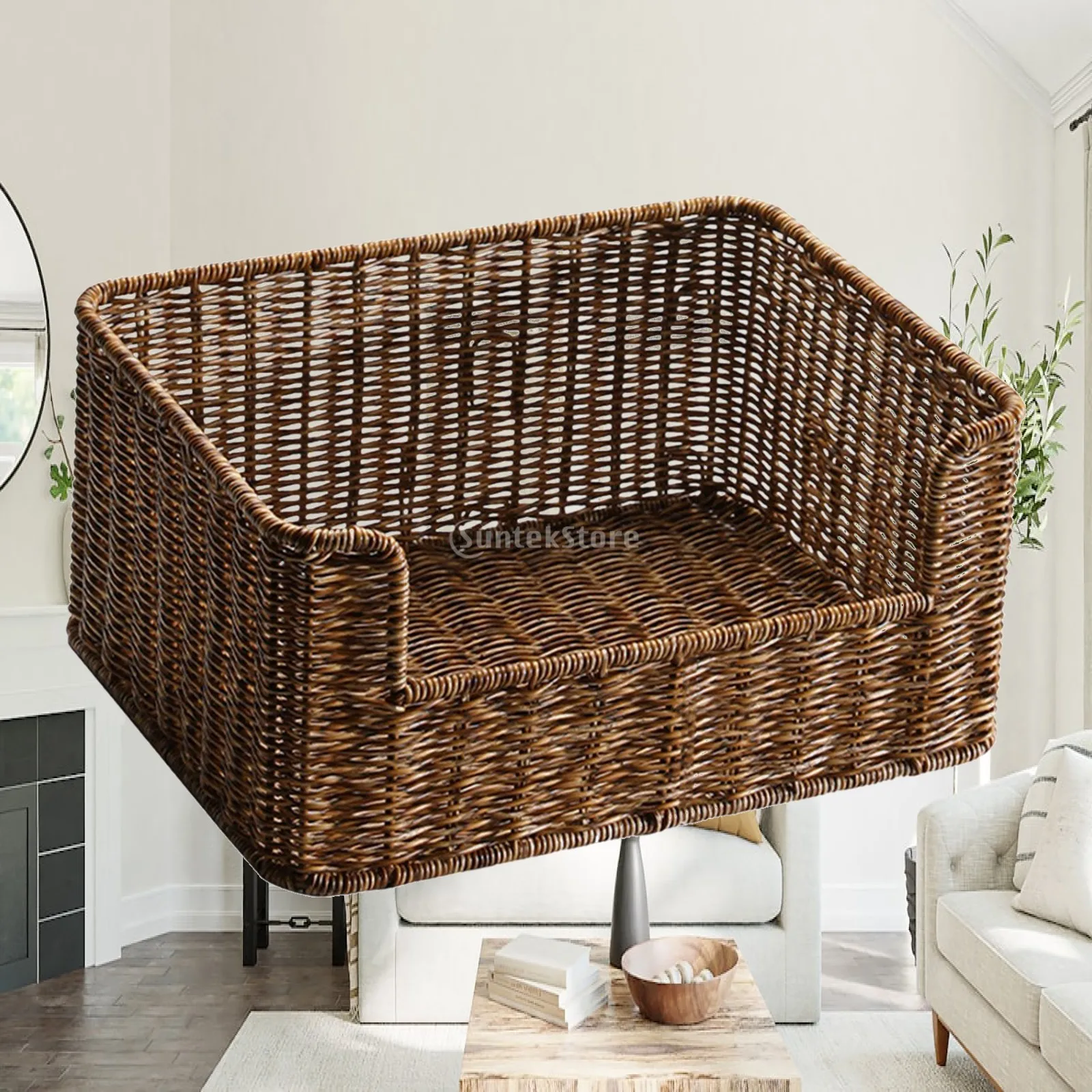 Panier de rangement tressé imitation rotin, panier décoratif portable, panier à pain pour la maison, la ferme, l'étagère, la cuisine