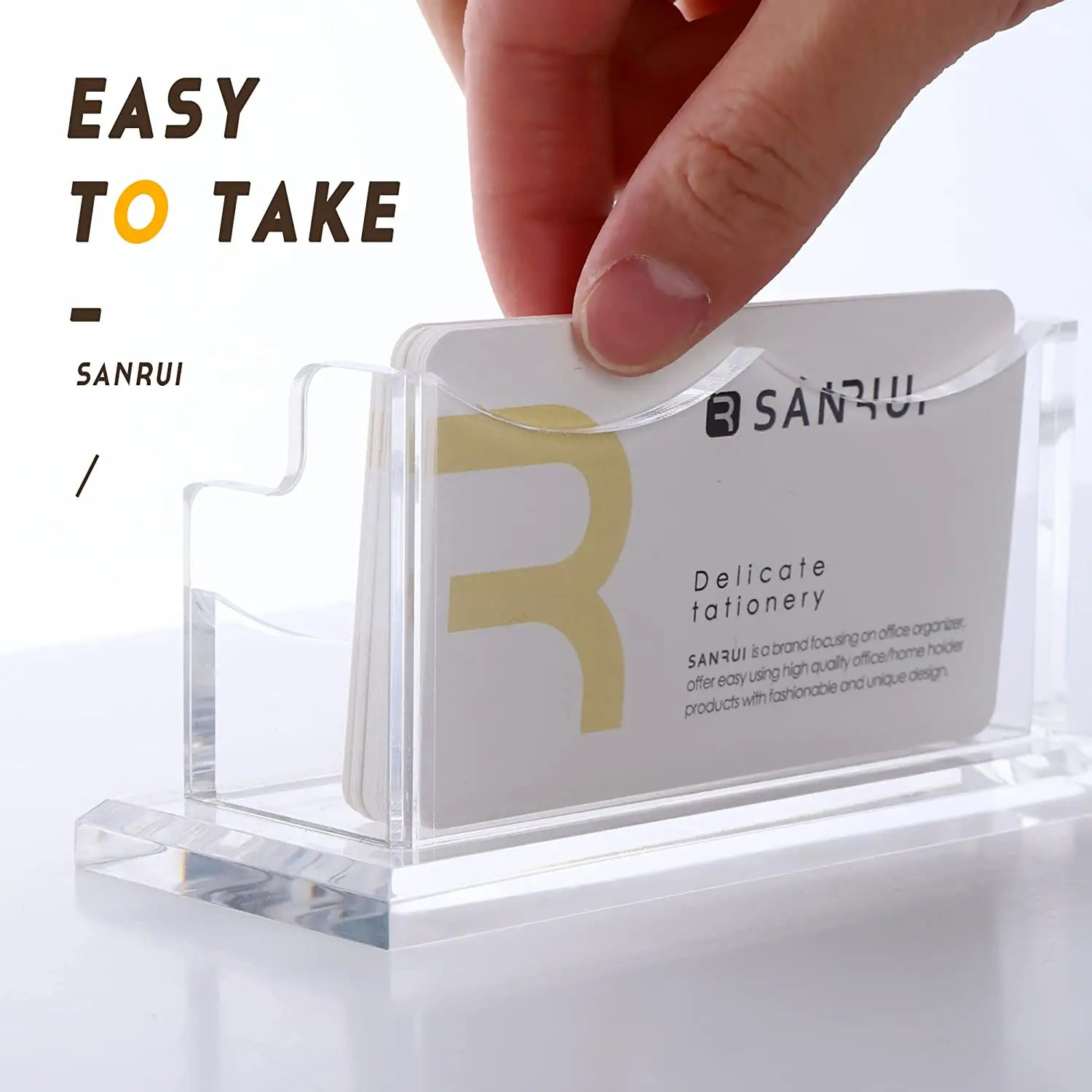 SANRUI Acrylic Clear Business Card Holder for Desk Display Stand Desktop Organizer Rack 1 Tier 1 Pocket