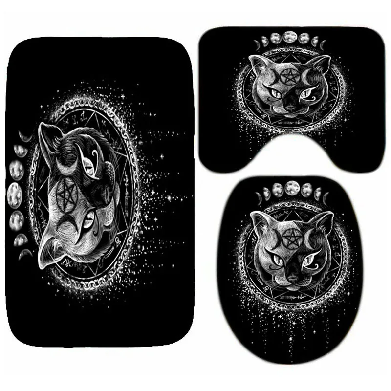 

Satanic Gothic Black Cat Bath Mat Set for Bathroom Halloween Witchy Witchcraf Evil Cats Toilet Rug Carpet Shower Home Decor Gift