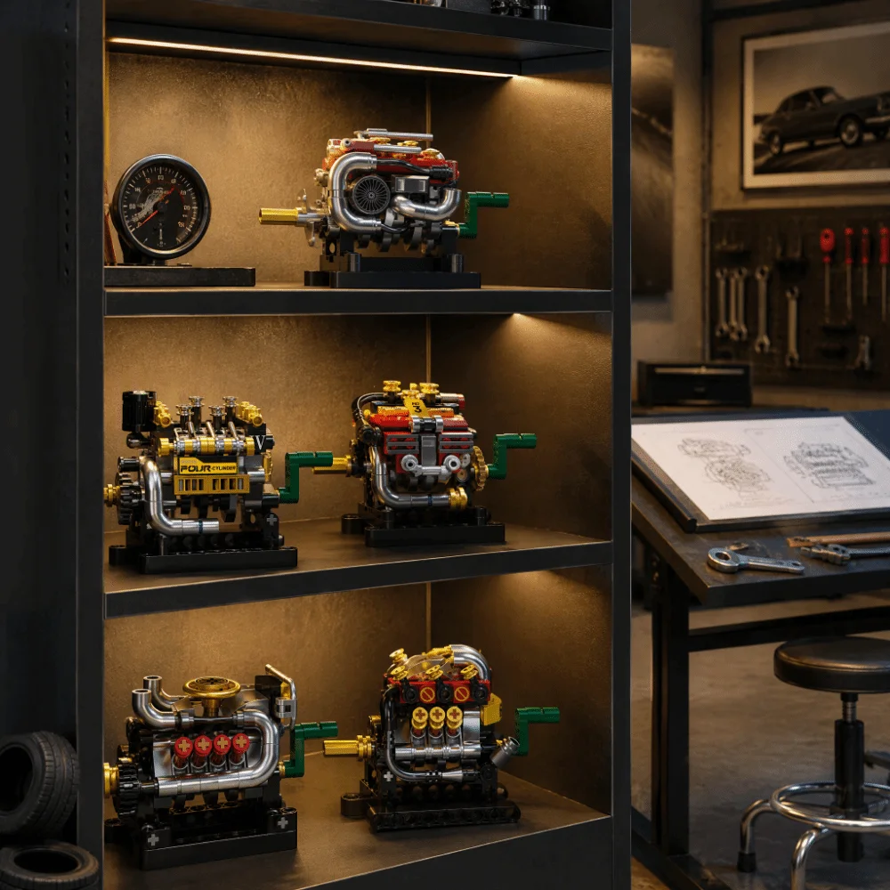 Figurine Movable Engine Building Blocks DIY Mechanical Mechanical V8 Engine Kit New Creative Mini Engine Model Collector