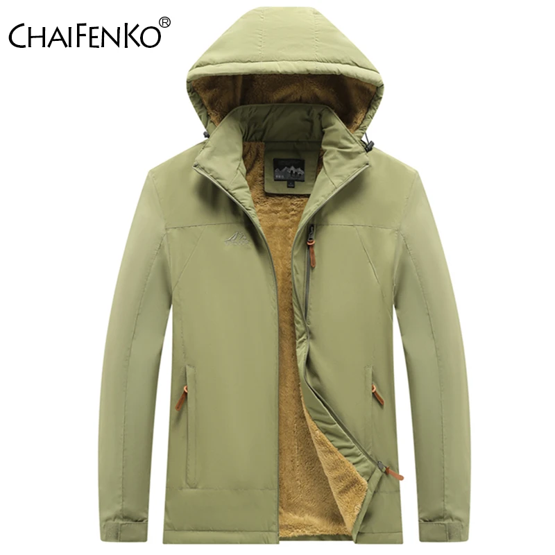 

Men Fashion Fleece Thickening Tops Winter Solid Windproof Keep Warm Removable Hat Parka New Casual Motion Mountaineering Coats