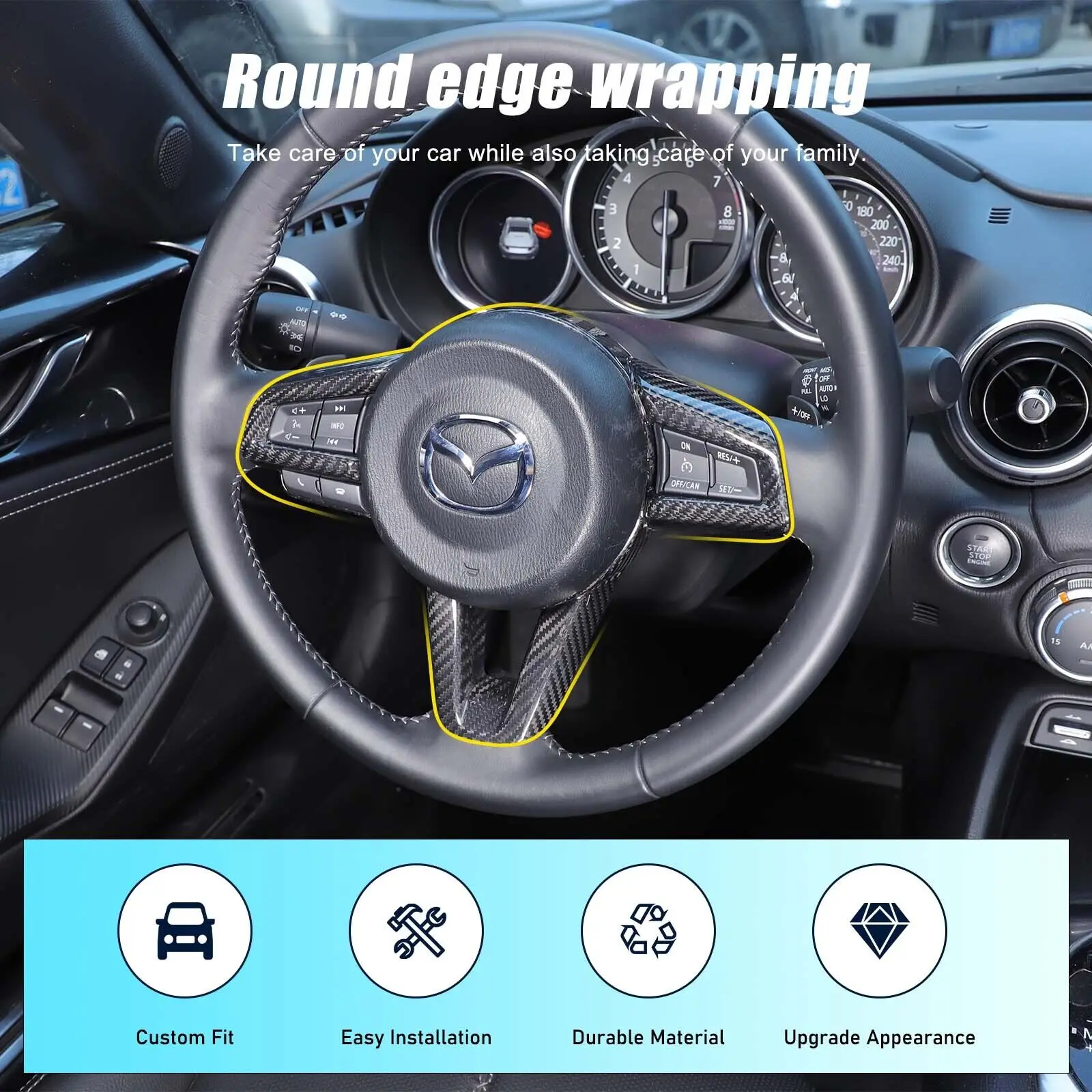 

Dry Carbon Fiber Steering Wheel Button Frame Trim For Abarth 124 2016-2025 Steering Wheel Decorative Cover Accessories