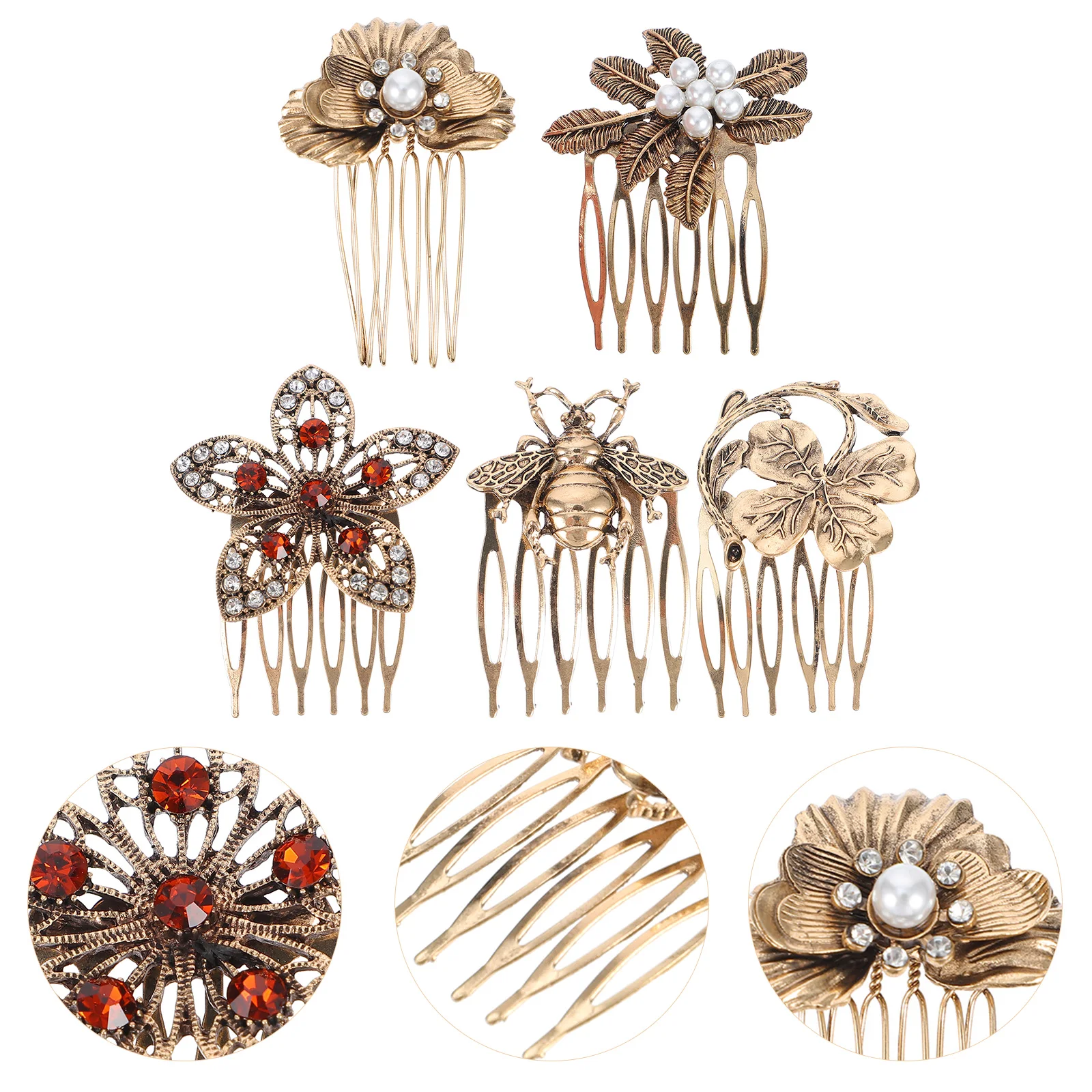 

5 Pcs Retro Hair Comb Vintage Headpiece Alloy Pearl Clip Set H183 H133 H126 H113 Long Lasting Non Fading Smooth Polishing