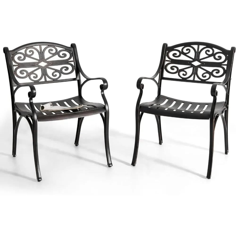 

2 piece cast aluminum dining chair with armrests, all-weather terrace dining chair with adjustable feet, suitable for backyard