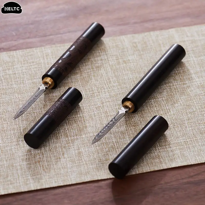 Tea Knife Needle Pick Stainless Ebony Chinese Puer Tea Needle Cutter Damascus Tea Knife Needle Pick With Wooden Handle Teaware