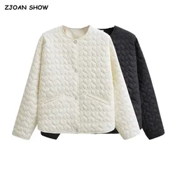 IvoryWhite-Abrigo acolchado con estampado de corazón para mujer, chaqueta holgada y cálida de manga larga con bolsillo frontal, color negro, Otoño e Invierno
