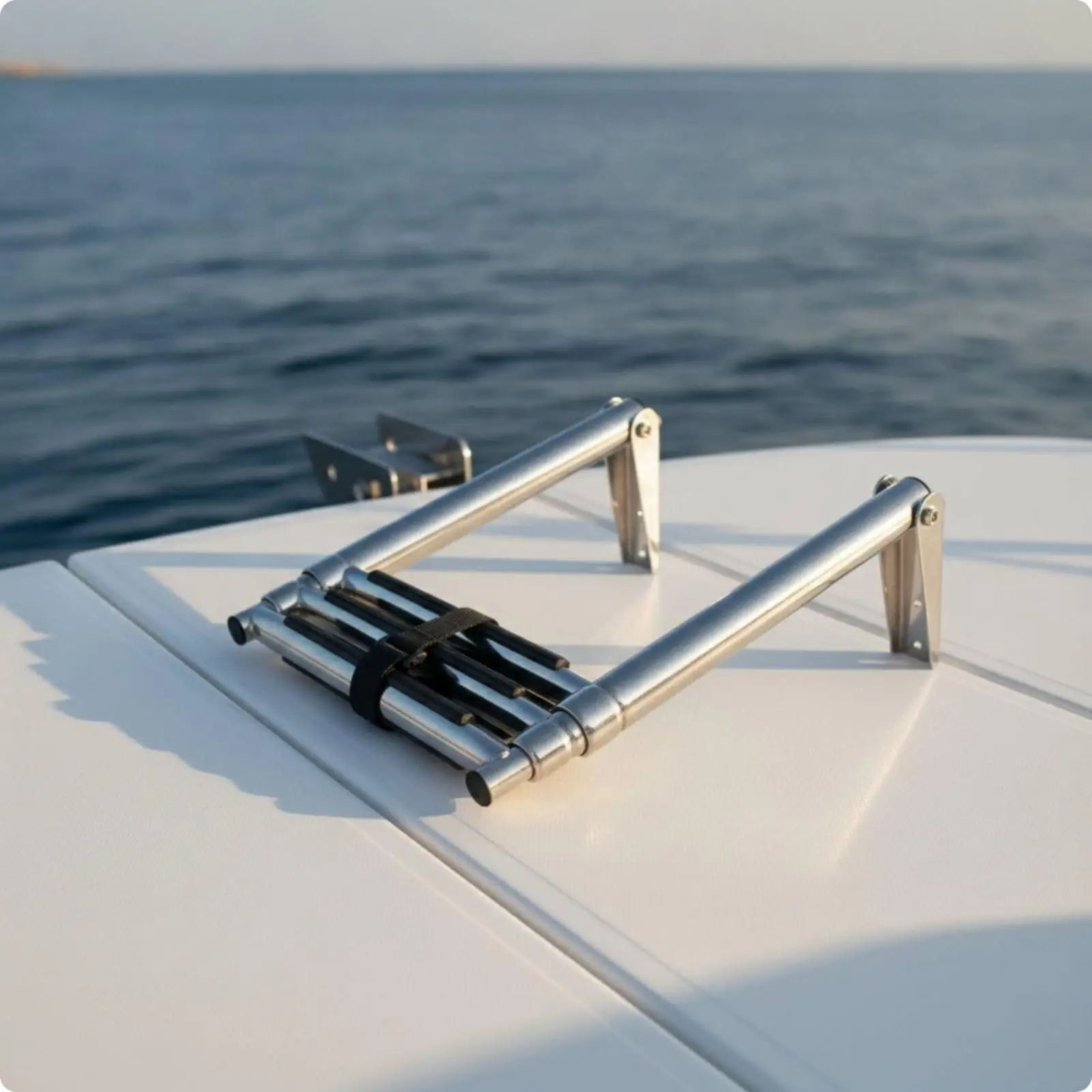 Stainless Steel Marine Boarding Ladder Folding Boat Deck Step with Mounting Brackets for Yacht Access