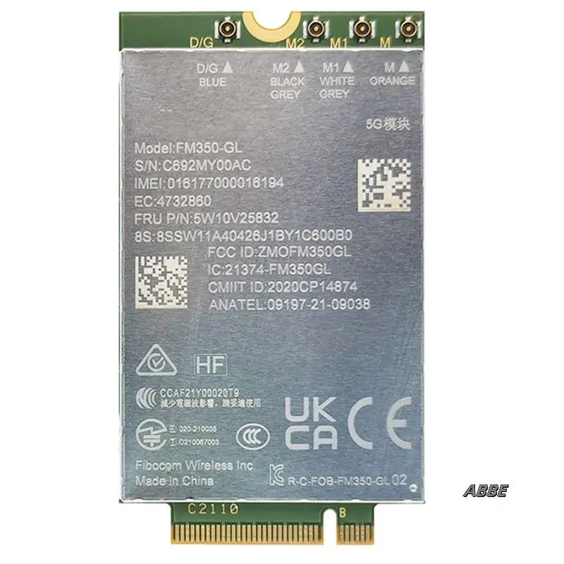 

FM350-GL 5G M.2 Module For Lenovo Thinkpad T14s P1 X13 Gen3 X1 FRU:5W10V25832 5G M.2 Module