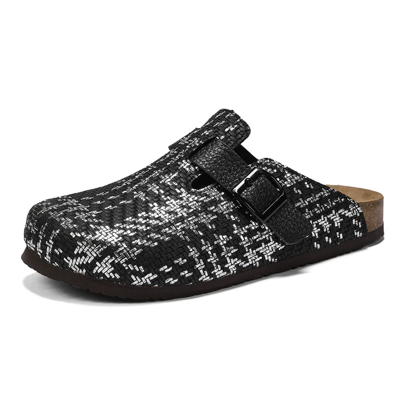 Men Women Wide Toe Slippers Cork Sandals Backless Clogs Comfort Health Footbed Fashion PU Leather Slip-on Mules Indoor Outdoor