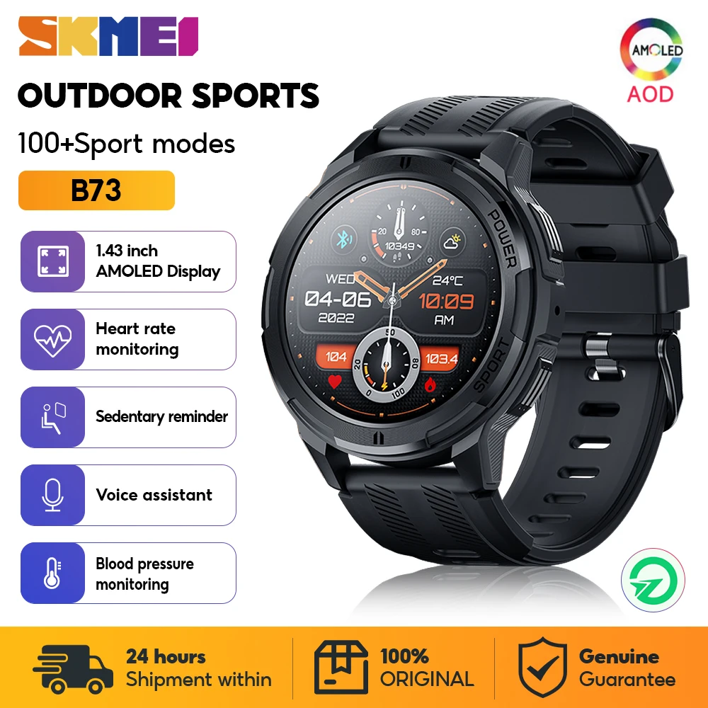 SKMEI-Smartwatch étanche avec podomètre, montres-bracelets de fitness, montres intelligentes de sport, batterie 410mAh, 1.43