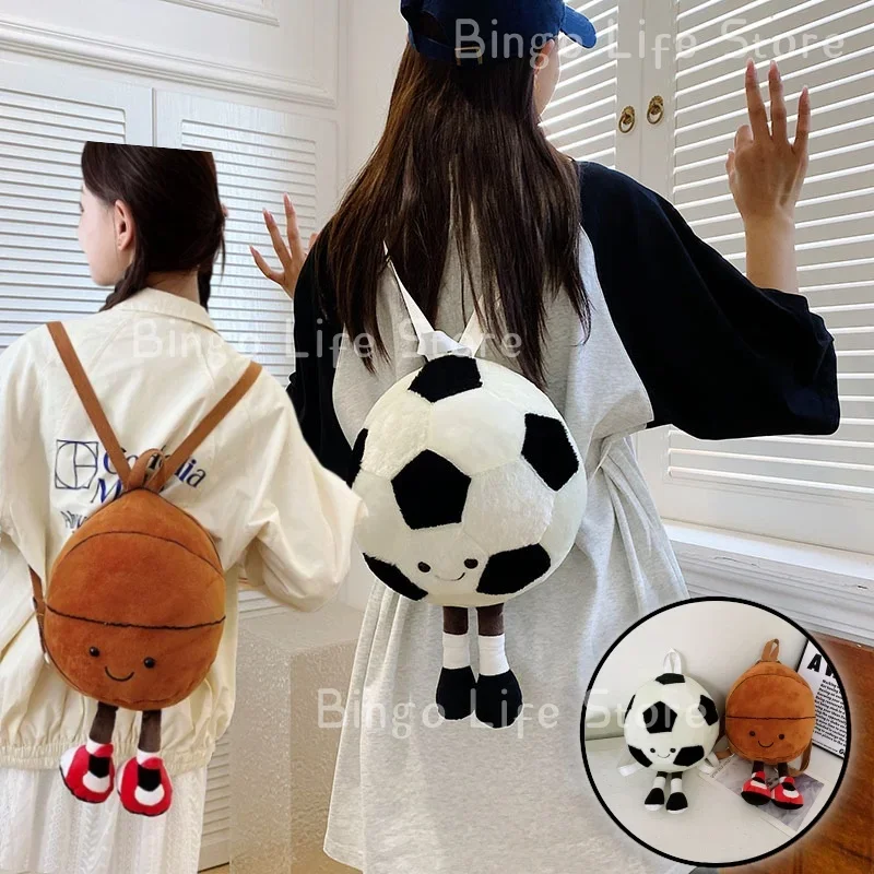 Simulation Footballs Basketball Stuffed Soft Fabric Stuffed Plushie Backpack Birthday Gift for Kindergarten Elementary Students