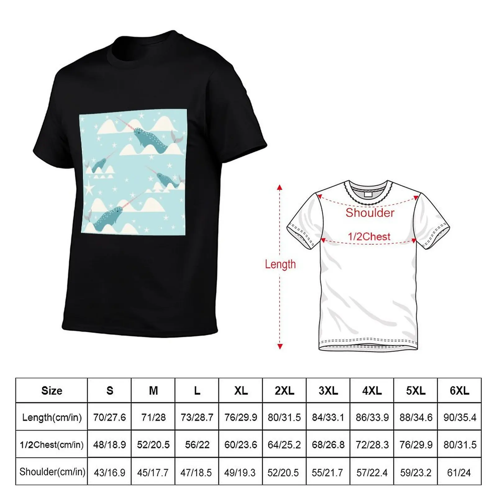 swimming narwhal blue T-Shirt Street Art Print Tee Shirt